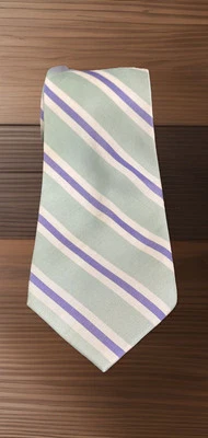 Corbata Tommy Bahama Off Island para hombre 100 % seda hecha a mano verde azul a rayas Foto 1 de 4