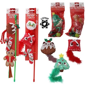 Christmas Cat Toys With Catnip Teasers, Stockings, Crinkle Toys - Choose Design - Picture 1 of 17