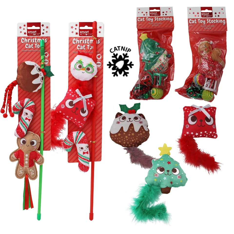 Christmas Cat Toys With Catnip Teasers, Stockings, Crinkle Toys - Choose Design - Image 1 of 1