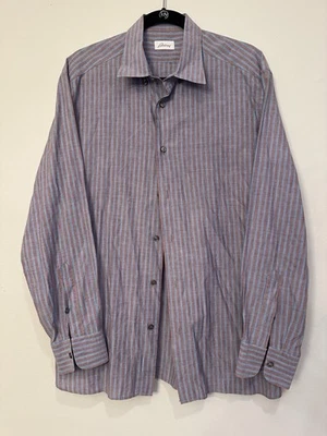 Camisa de Vestir BRIONI Hecha en Italia Para Hombre Grande/40 Algodón Lino Manga Larga Foto 1 de 4