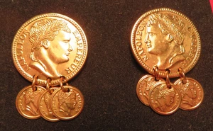 Pendientes de moneda de oro vintage Emperador Napoleón Sarah Coventry clip en O/B - Imagen 1 de 12