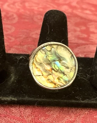 Silver Tone Abalone Shell Ring Size 10 - Image 1 of 4