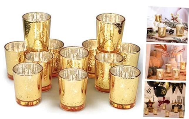 Volens Gold Mercury Glass Tealight Candle Holder Votive Wedding Decoration 12pcs