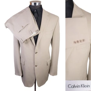 Calvin Klein Herren 2-teilig einfarbig beige Anzug Blazer Jacke Gr. 42 L Hose 36X34 EUC - Bild 1 von 18