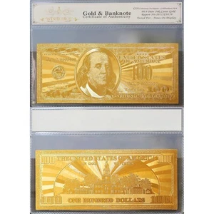 100mg 24K Gold 1999 100 Dollar Bill Federal Reserve Banknote with White COA - Picture 1 of 1