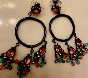 Vintage K.J.L. Kenneth Jay Lane 1960's Pink Crystal Cabochons Earrings - Picture 1 of 12