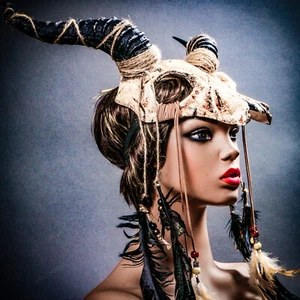 Antilope Halloween Tier Schädel Impala Hörner Kopfbekleidung Maske Kostüm Stein weiß - Bild 1 von 10
