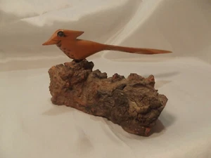 Hand Carved Wood Letter Opener Bird Road Runner SPINS! Sitting on Log Signed - Picture 1 of 11