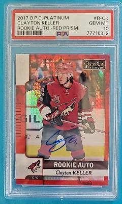2017 Clayton Keller OPC O-PEE-CHEE Platinum Red Prism Rookie Auto RC /50 PSA 10 - Image 1 of 3