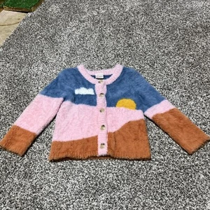 Hanna Andersson Girls Size US 3T / 90 cm Fuzzy Sun Cardigan Pink Button Up - Picture 1 of 8