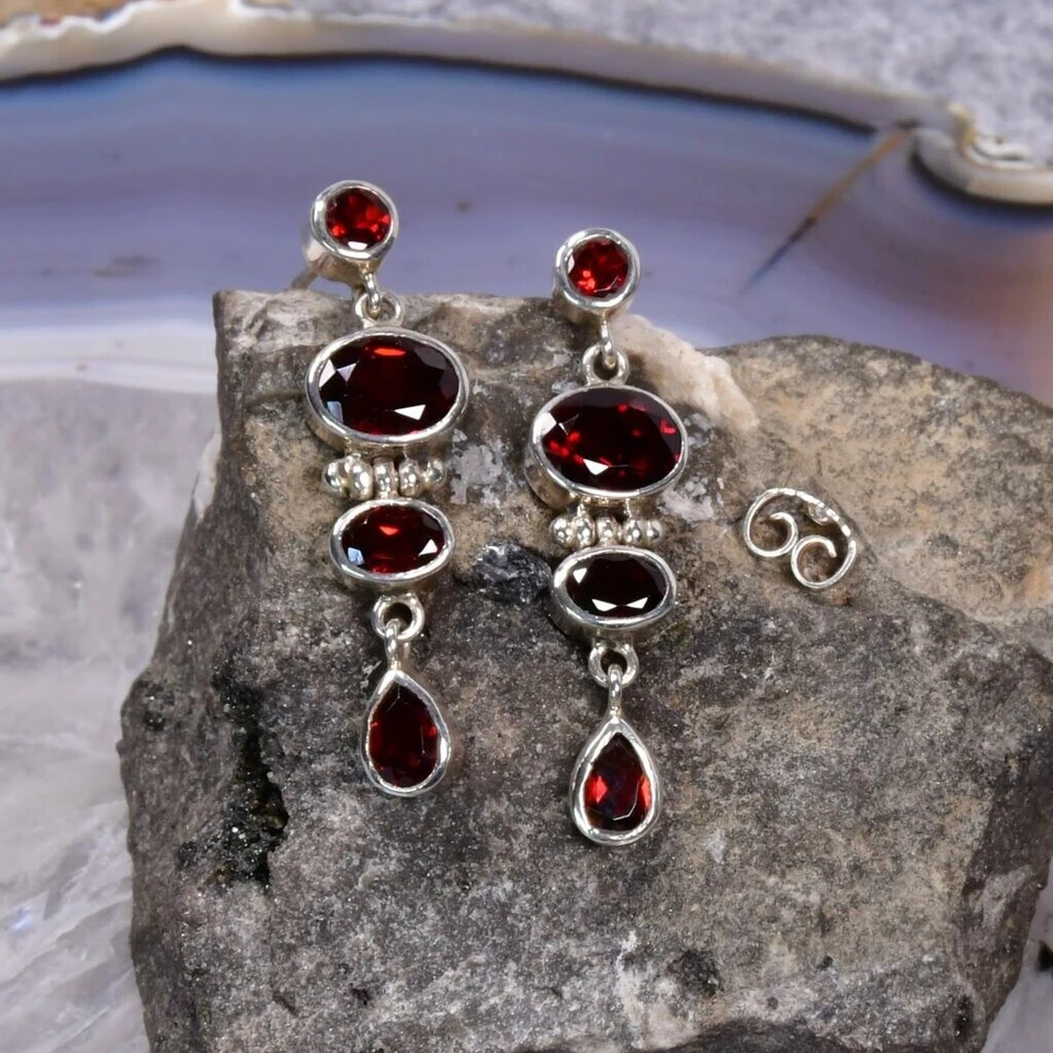 Granat Ohrring, 925er Silber, Edelstein Ohrring (3074), Edelsteinschmuck - Bild 1 von 1