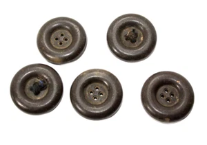 Antique Buttons Horn Large 1.5" Diameter Dark Brown 4 Hole Coat Buttons - Picture 1 of 2