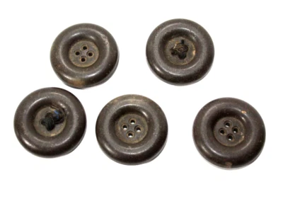 Antique Buttons Horn Large 1.5" Diameter Dark Brown 4 Hole Coat Buttons - Image 1 of 2