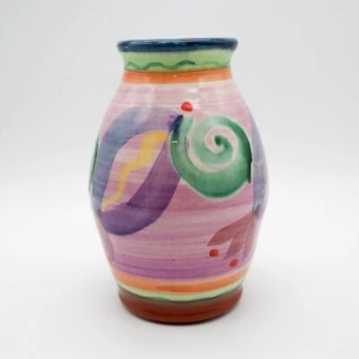 Colorful Hand Painted Decorative Ceramic Vase Abstract Boho Contemporary Coastal - Image 1 of 4