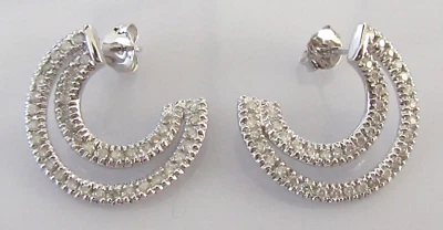 Gold Diamond Earrings - 9ct White Gold Multi Diamond Hoop Stud Earrings - Image 1 of 4