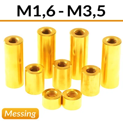 Verbindungsmuffen Rund Langmutter Gewindemuffe Messing Hülsenmuttern M1,6 - M3,5 - Bild 1 von 4