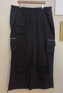 Women's Fashion Nova Plus Black Nylon Track Style Pull On Pants 3X New - Picture 1 of 4