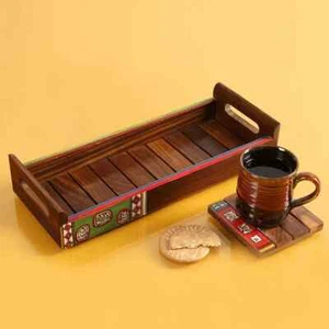 'Paints & Planks' Warli Hand-Painted Tray In Sheesham Wood - Picture 1 of 4