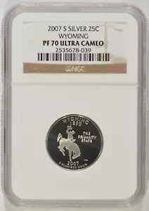 2007-S Wyoming Proof Silver Quarter 25c NGC PF70 Ultra Cameo 2535678-039 - Picture 1 of 4