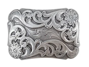 Southwestern Floral Design Sterling Silver Plated Decorative Cowboy Belt Buckle - Picture 1 of 3