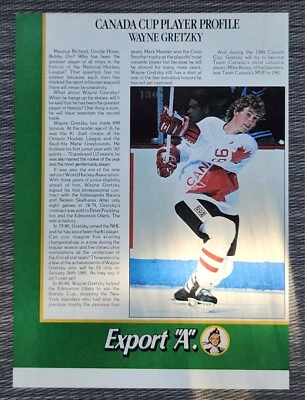Vintage Wayne Gretzky 1984 Canada Cup Player Profile "Export A" Magazine Page - Image 1 of 2