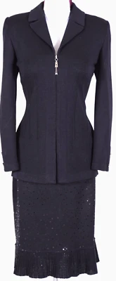 Chaqueta y vestido para mujer ST.JOHN tejido negro lentejuelas cremallera talla 6-8 Foto 1 de 4
