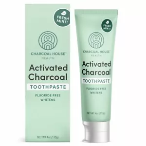 Charcoal House Mint Activated Charcoal Toothpaste Whitens Black No Fluoride - Picture 1 of 3