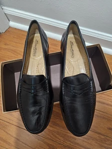 Santoni scarpe uomo nero pelle Addison Penny mocassino italiano slip on US 10,5 EE - Foto 1 di 5