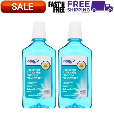 2-Pack Equate Restoring Anticavity Fluoride Mouthwash, Refreshing Mint, 33.8 oz - Image 1 of 4