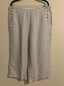J Jill Love Linen Pants Large Petite Blue White Cropped Wide Leg Stripe Nautical - Picture 1 of 5