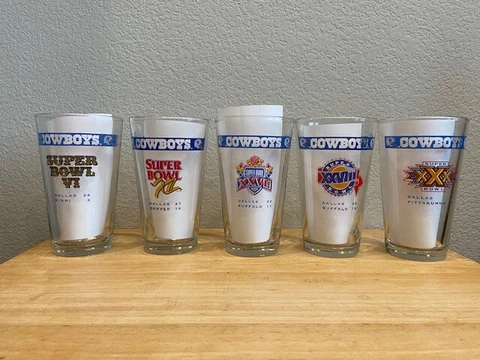 Set of 5 Miller Lite - Dallas Cowboys Commemorative Super Bowl Pint Glasses NEW! Cover