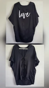Victoria Secret Robe Lingerie Short Sleeve Black Satin Love One Size Kimono - Picture 1 of 7