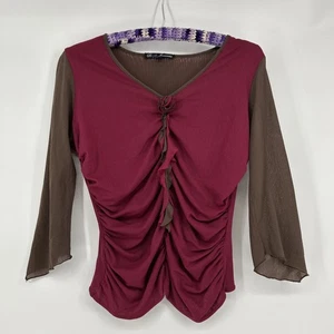 Top de malla vintage Y2K simplemente irresistible para mujer talla M borgoña acanalado hada - Imagen 1 de 9