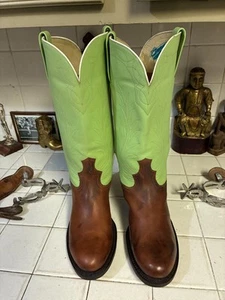 Botas personalizadas HECHAS A MANO EN MARRÓN Y VERDE NEÓN WESTERN DANCEHALL RODEO RANCH 9 E - Imagen 1 de 24