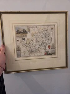 Antique Framed Litographic HERTFORDSHIRE VINTAGE OLD MAP Before 1890 British - Picture 1 of 11