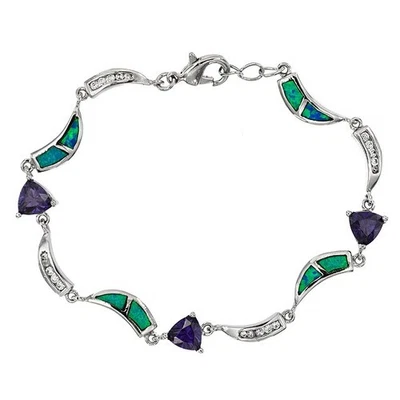 Теннисный браслет 4 карата инкрустация аметистом и австралийским опалом серебро 925 пробы OB1 - Изображение 1 из 2