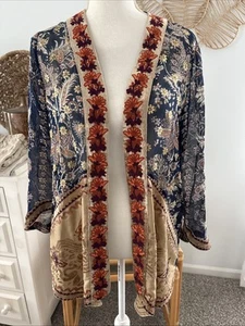 Soft Surroundings Kimono Cardigan Open Lightweight Jacket Velvet Trim Small EUC - Picture 1 of 10
