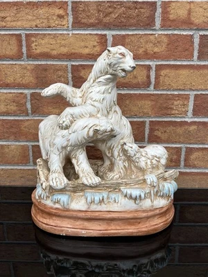 RARE 1980s Continental Studios Polar Bears Family Statue Antelma Santini Signed - Image 1 of 4