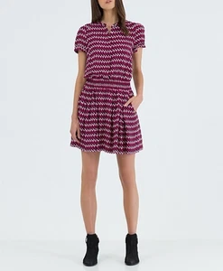 COUNTRY ROAD Pink Black Office Harvest Pintuck Flippy Mini Shirt Dress Size 8 AU - Picture 1 of 11