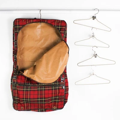 Vintage Car Sac 1960s Red Tartan Plaid Hanging Garment Bag with Hangers - Изображение 1 из 4