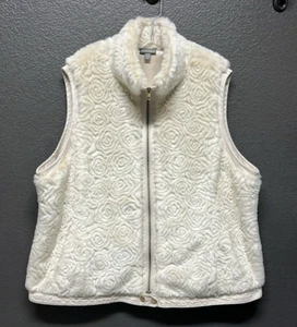 Roz & Ali Faux Fur Vest Lined Plus Size 22/24 Full Zip 2 Pockets Rose Pattern - Picture 1 of 9