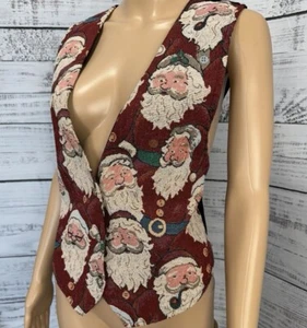 VTG 90s Santa Tapestry Christmas Vest Sz L Backroad Blues Ugly Holiday Red - Picture 1 of 12