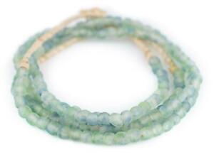 Blue-Green Swirl Recycled Glass Beads 7mm Ghana African Sea Glass Multicolor