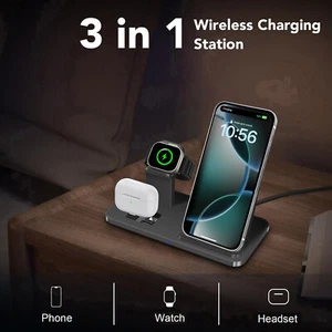 3In1 Wireless Charger Charging Station For Apple Watch S10 Ultra 2 iPhone 16 Pro - Picture 1 of 13