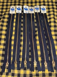 6 Brass Navy 9” YKK Jean Zips Heavy Duty Closed End Trouser Zipper Metal NOS - Picture 1 of 7