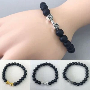 Bracciale Manubrio Elastibile Pietra Vulcanica Liscia Nero Liscia Viva - Foto 1 di 7