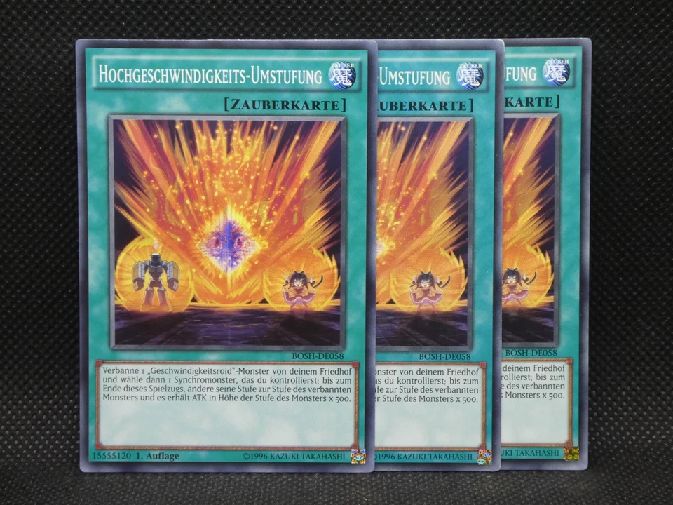 Yugioh Playset 3x Hochgeschwindigkeits-Umstufung BOSH DE058/ Common/ NM/ 1. ED - Bild 1 von 1