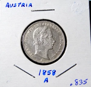 1858-A Austrian Empire 1/4 Florin - Francis Joseph I - .520 Silver Coin - Picture 1 of 3