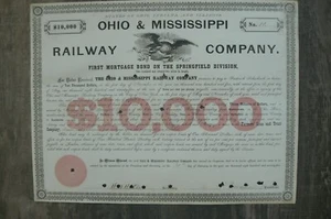 1875 Ohio and Mississippi Railroad Company Aktie/Anleihe 10.000 $ Zertifikat - Bild 1 von 2
