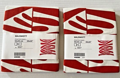 Lot of 2 Ikea MAJSMOTT Pillow Cushion Cover 20"x 20" Off-White/Red Leaf Abstract - Image 1 of 4